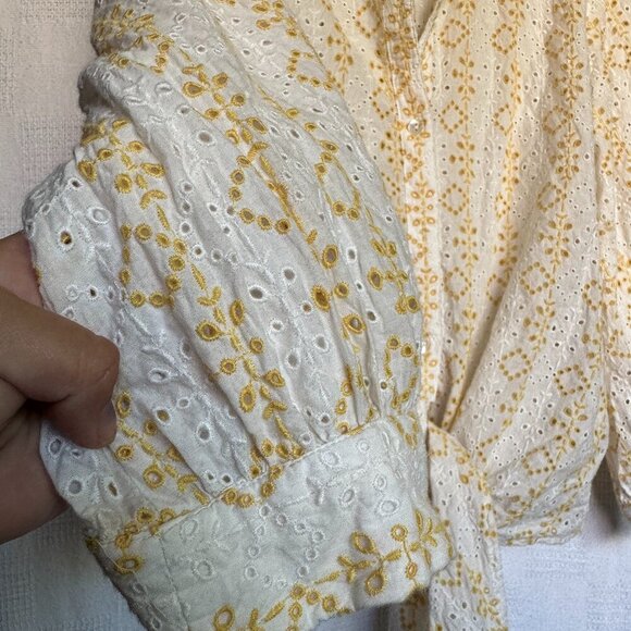 Karen Kane Embroidered Eyelet Tie Front Cotton Shirt - Picture 4 of 6